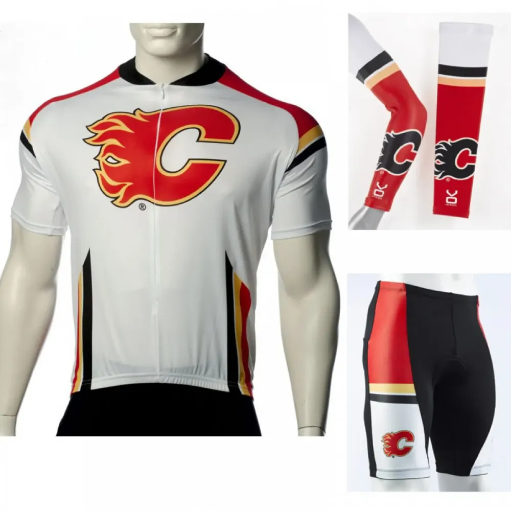 NHL Calgary Flames Cycling Jerseys Bib Shorts Arm Warmers